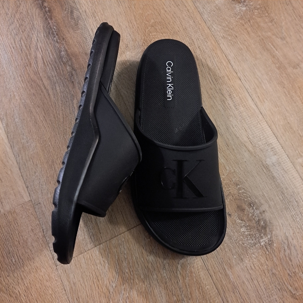 Calvin Klein Black CK Logo Slide Sandals Men's Size 12